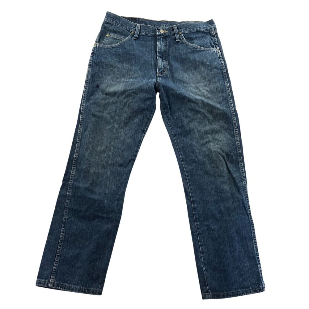 Wrangler Mens Jeans Sze 34x30 Blue Denim Classic Straight Leg Casual Medium Wash
